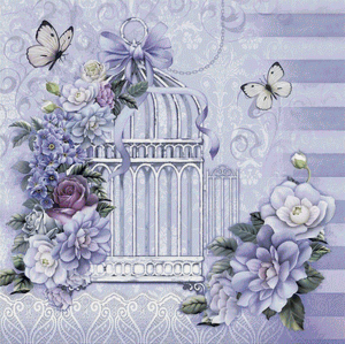 Клетка для птиц - цветы, клетка - предпросмотр