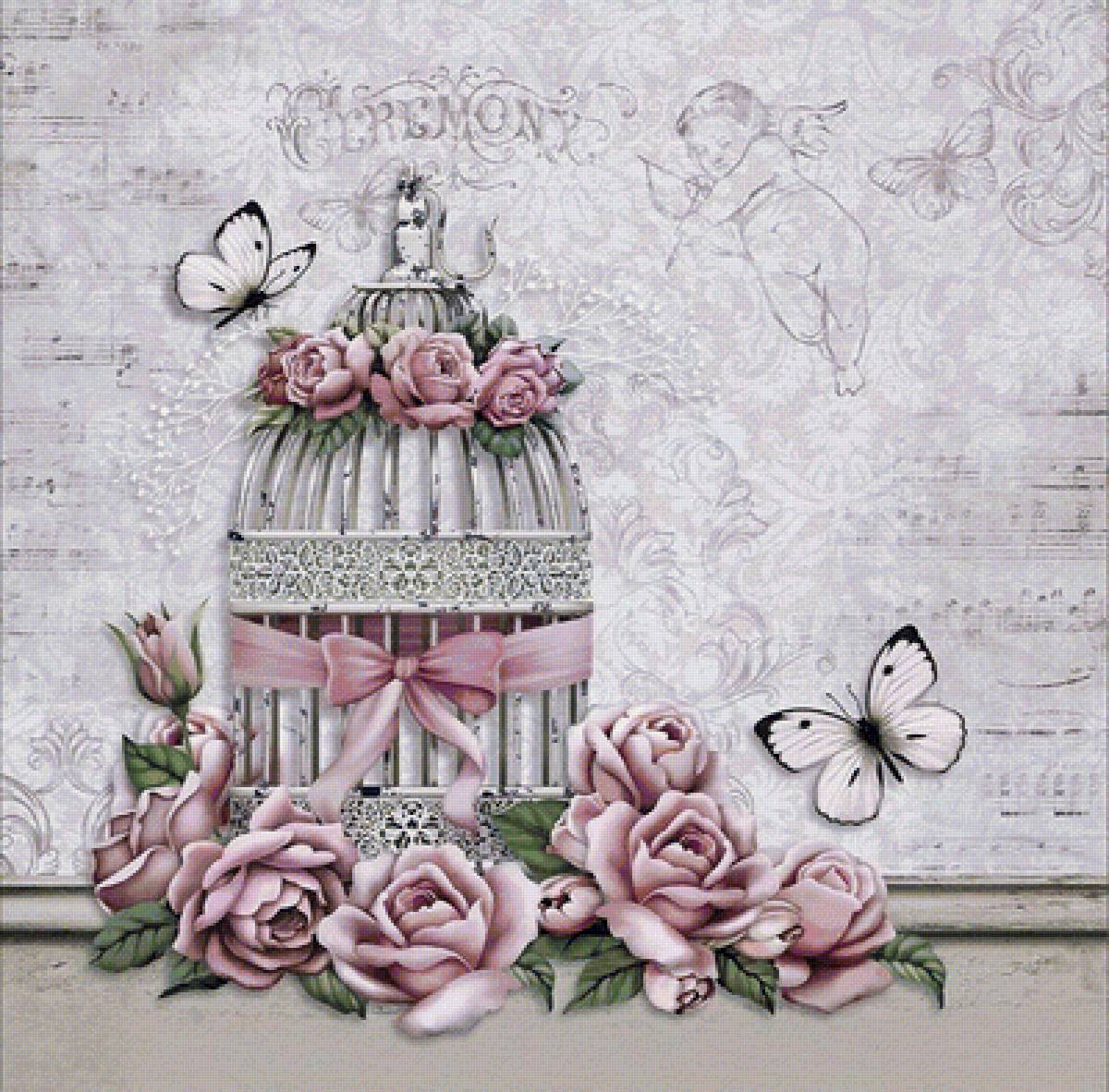 Клетка для птиц - клетка, цветы - предпросмотр