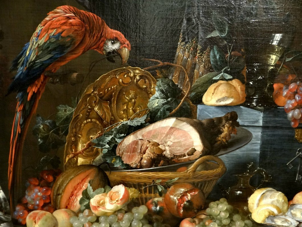 ЯН ДАВИДС ДЕ ХЕМ. НАТЮРМОРТ С ФРУКТАМИ,ОКОРОКОМ И ПОПУГАЕМ - натюрморт, еда - оригинал