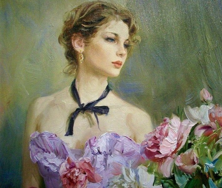 Figura feminina. - menina, flores. - оригинал