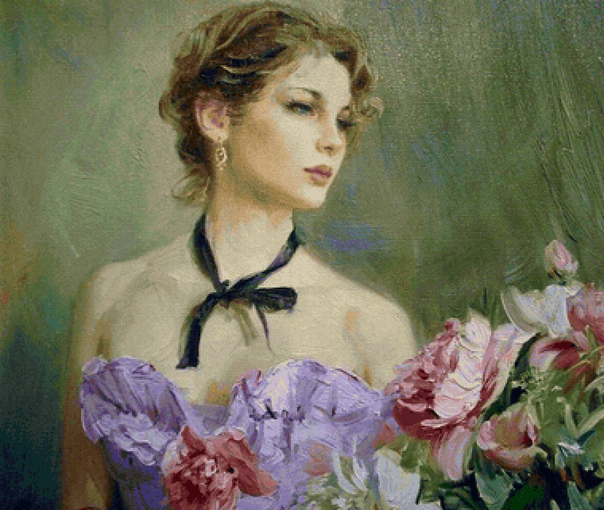 Figura feminina. - menina, flores. - предпросмотр