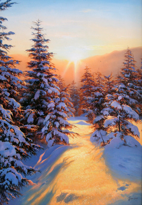 зимний рассвет - рассвет, снег, солнце, пнк, зима, лес - оригинал