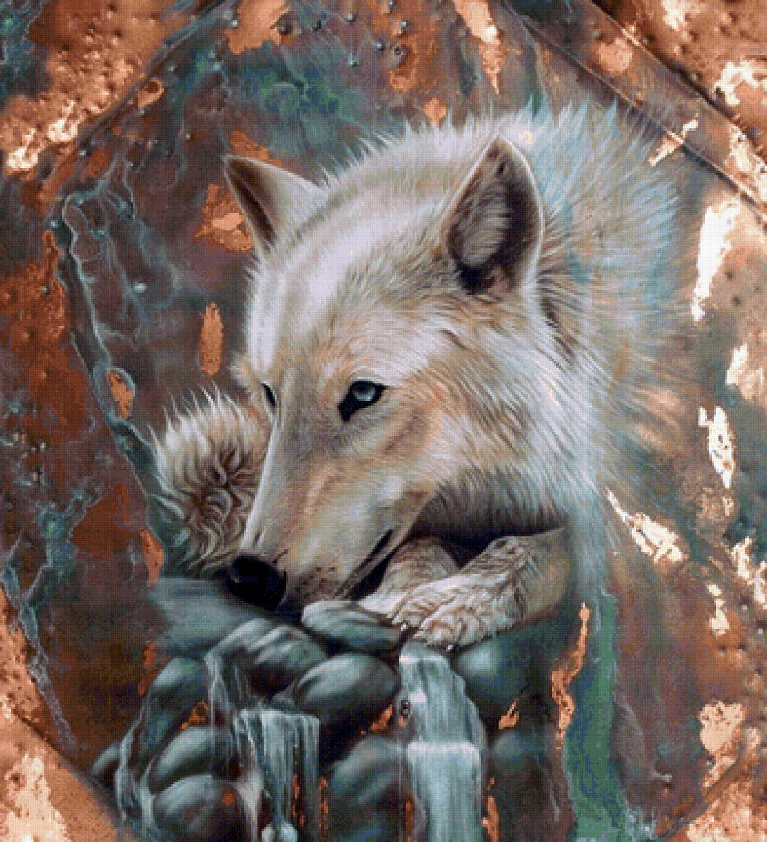 Lobo. - animais. ilustração.cachoeira. - предпросмотр