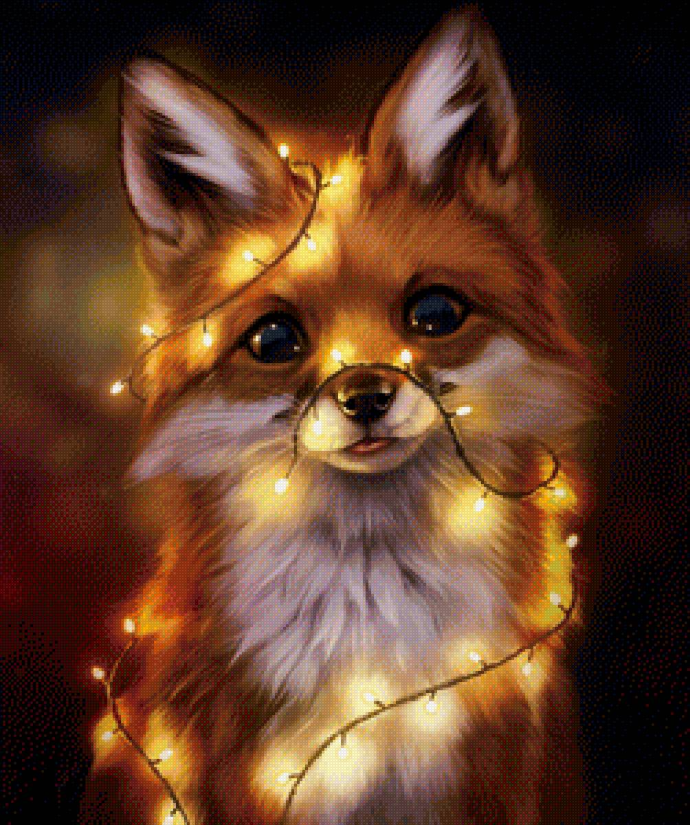 Лисенок в гирлянде - лиса, гирлянда - предпросмотр