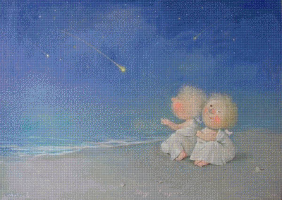 Звезды на ладошке - море, звезды, картина, небо - предпросмотр