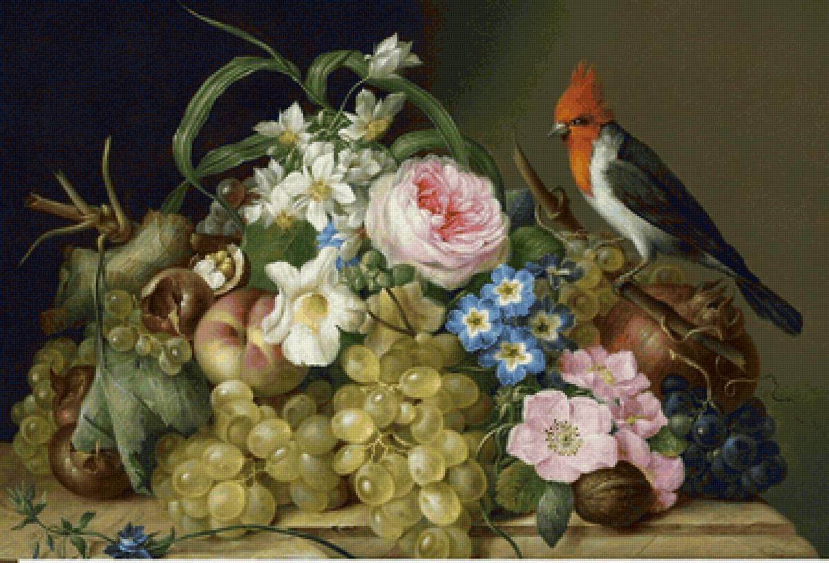 Pássaro frutas e flores. - flores.frutas pássaro - предпросмотр