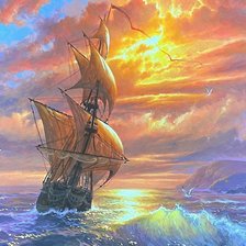 Схема вышивки «Корабль в море»