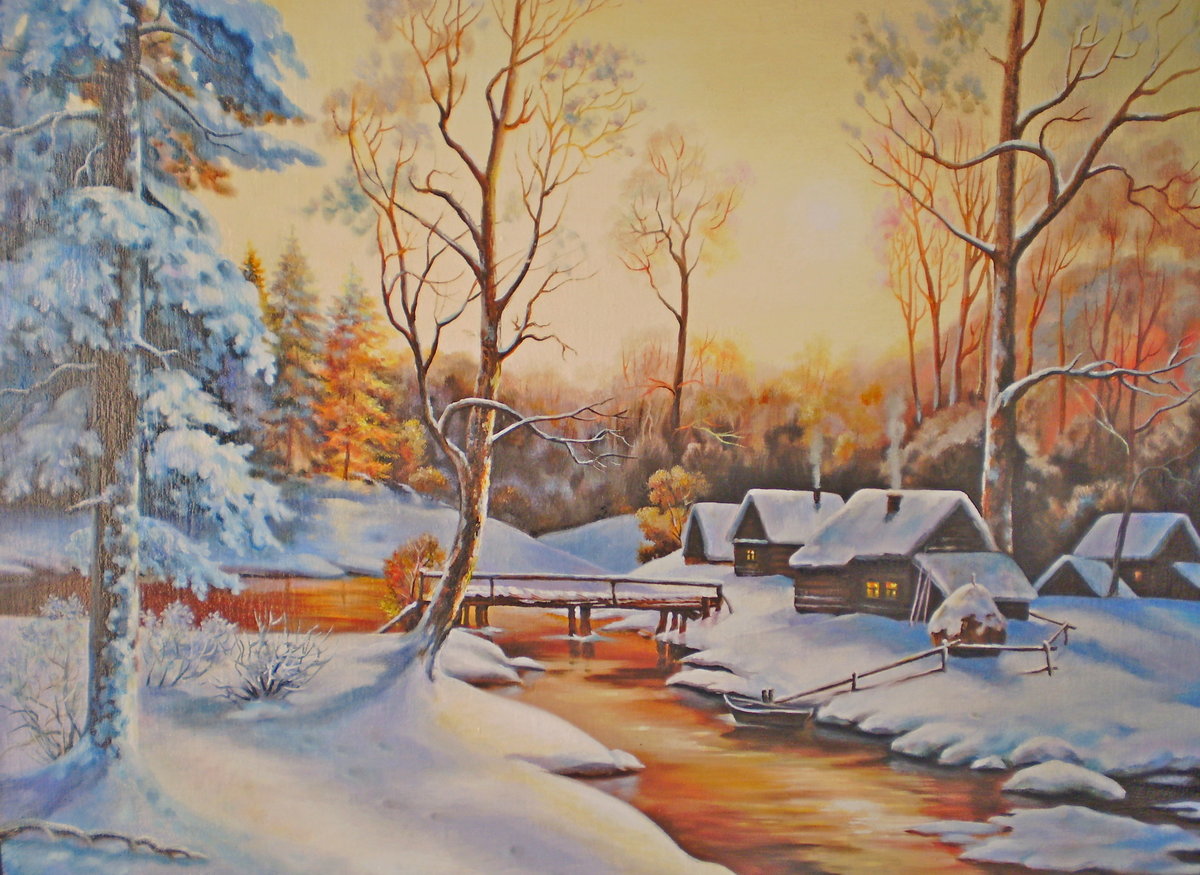 Зимний деревенский пейзаж - оригинал