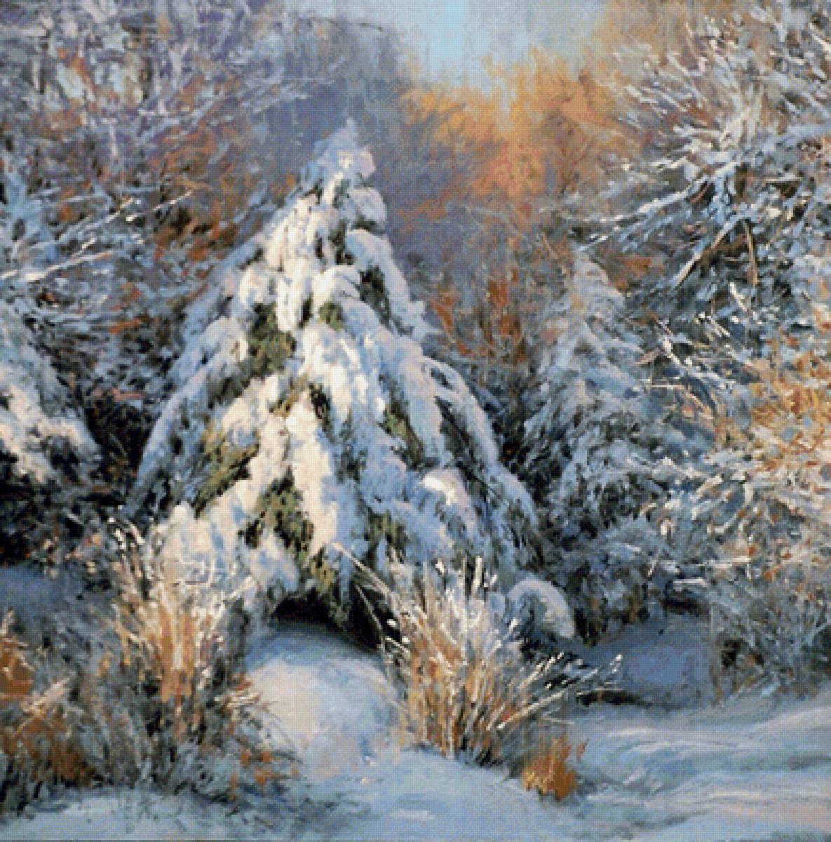 Зима - картина, иллюстрация - предпросмотр