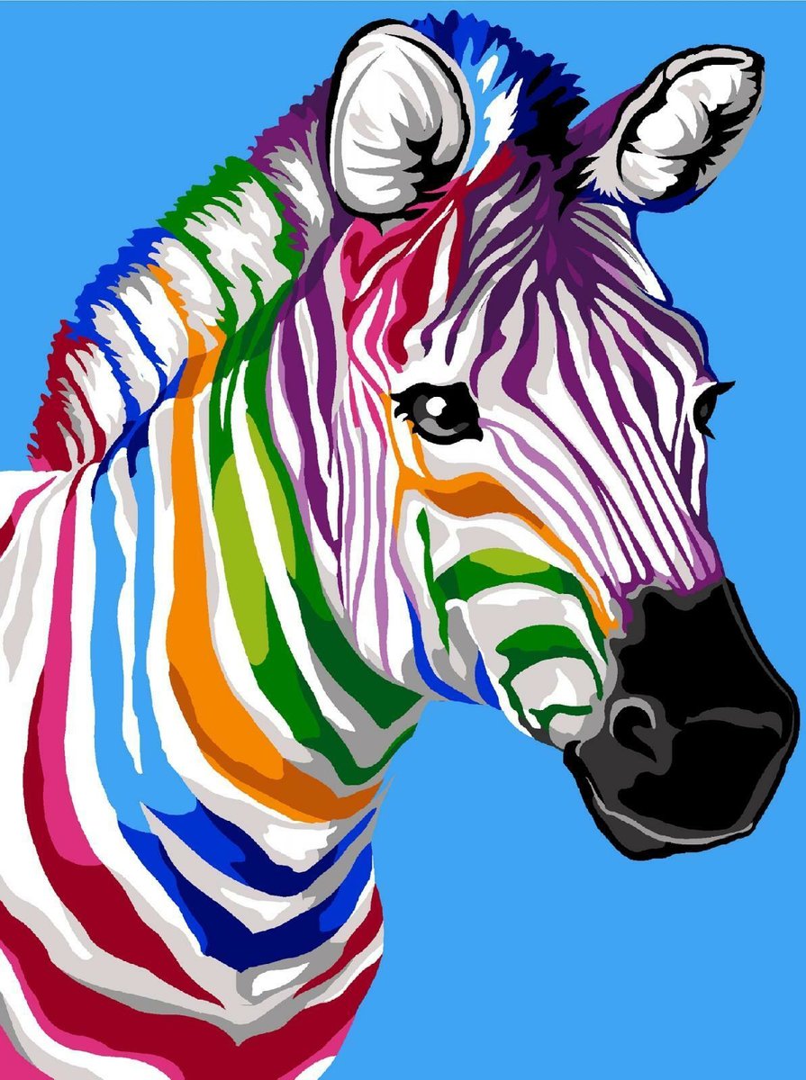 Зебра нарисованная цветная