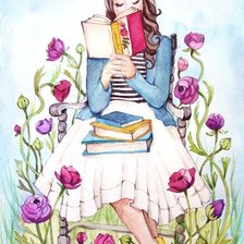 Оригинал схемы вышивки «chica leyendo entre libros» (№2261181)