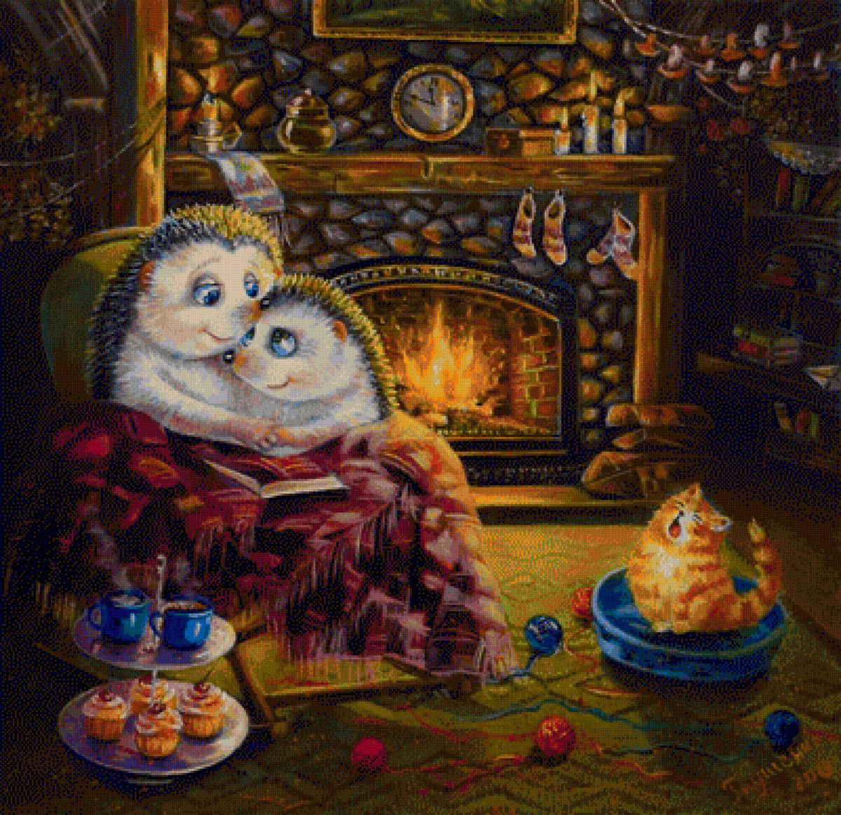 ежики у камина - камин, ежики - предпросмотр