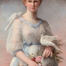 Оригинал схемы вышивки «Девушка и голуби» (№2262345)