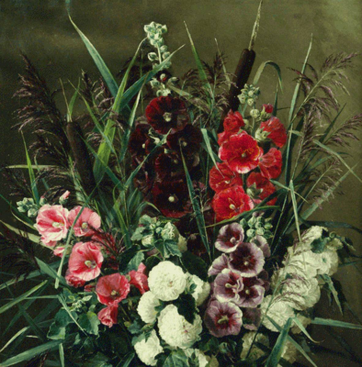 камыш и мальва - картина - предпросмотр