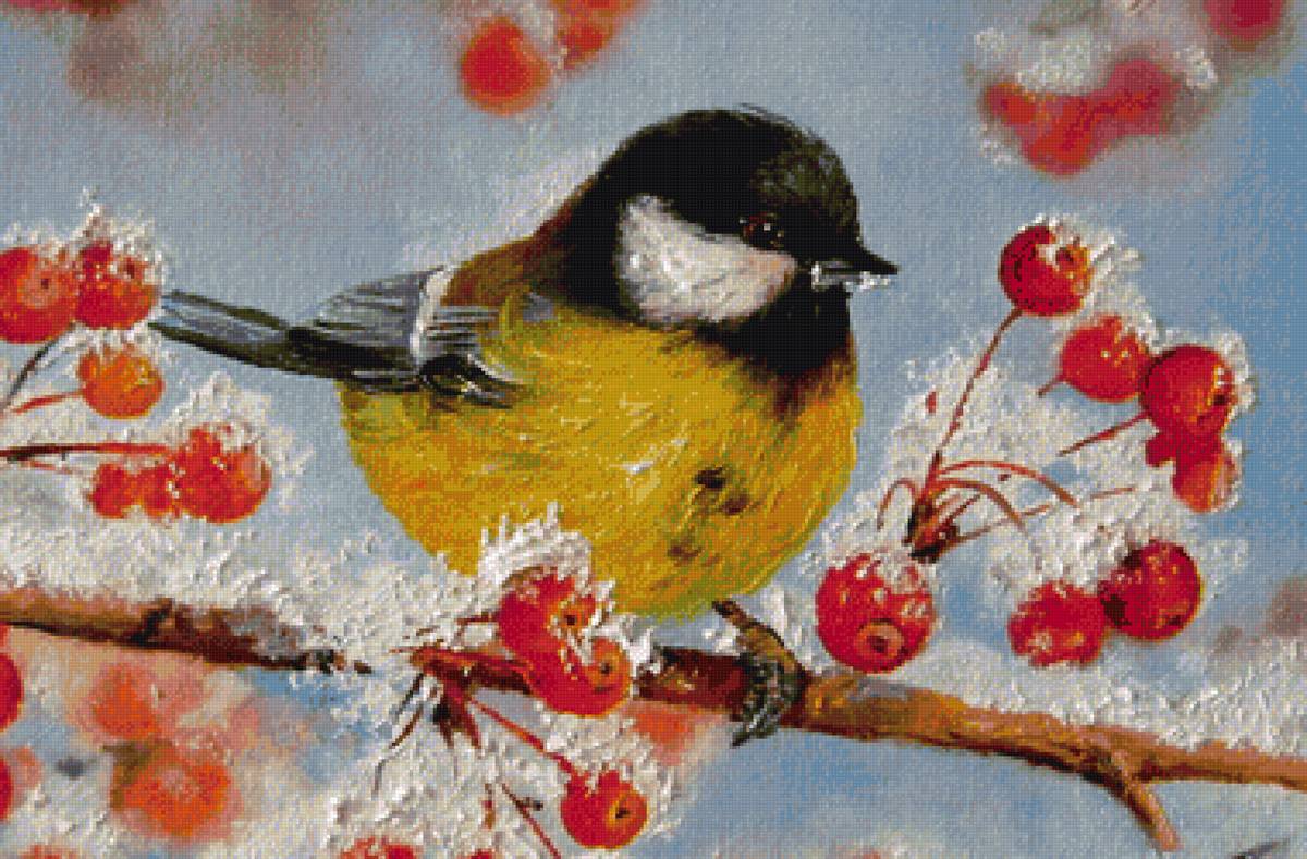 синичка - зима, рябина, синица, пнк, птица - предпросмотр