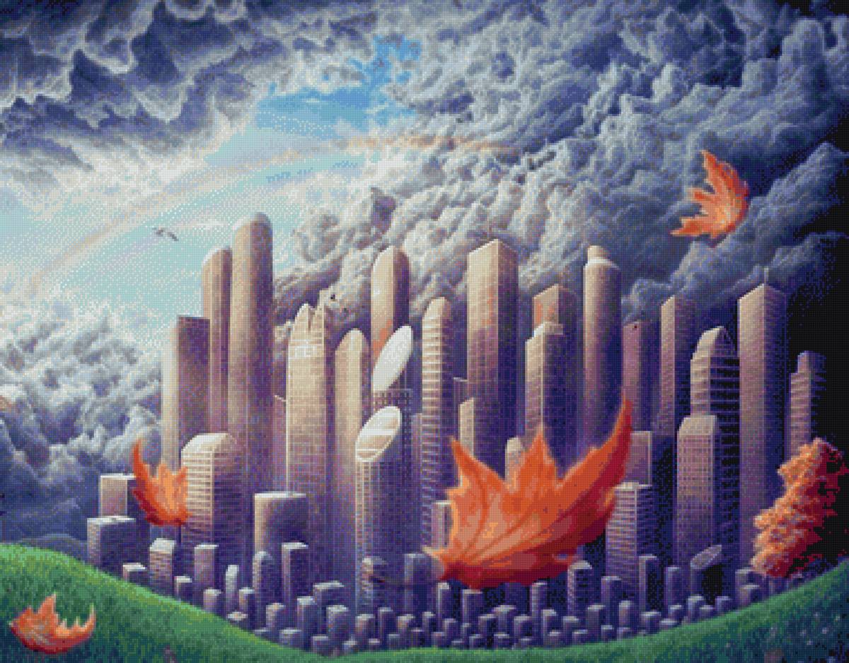 город - пнк, город, листья, радуга - предпросмотр