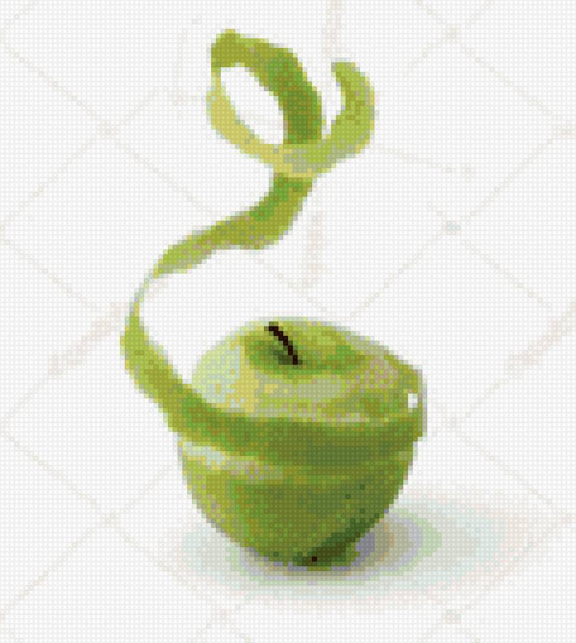 Зеленое яблоко - кожура, зеленое яблоко, чищенное - предпросмотр