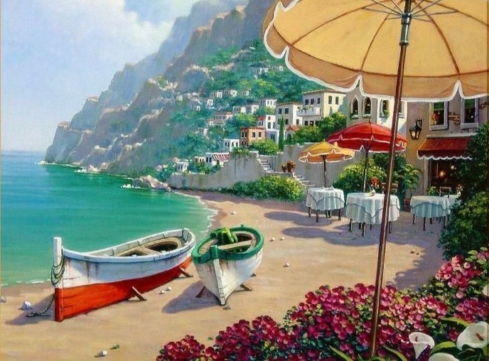 №2264975 - лодки, море, пляж, цветы - оригинал