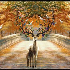 Схема вышивки «Олени на мосту»