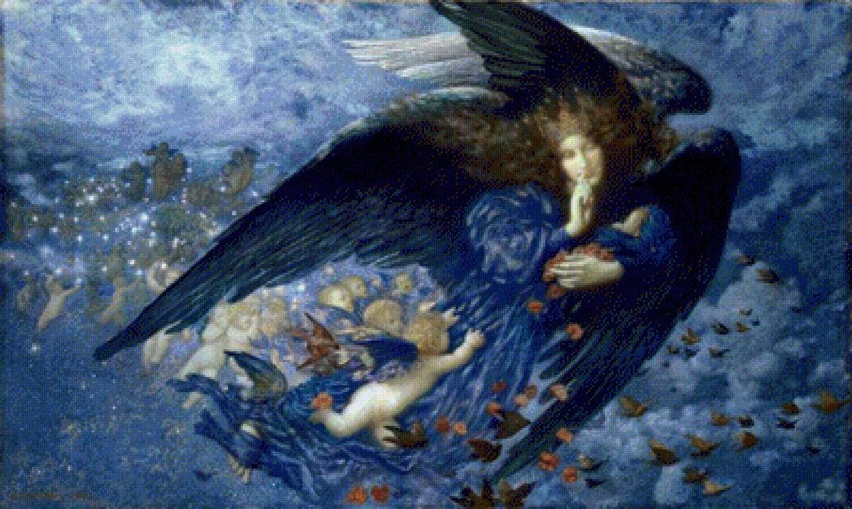 Ночь со шлейфом звёзд. - сюжетные, ангелы, гобелен, галерея - предпросмотр