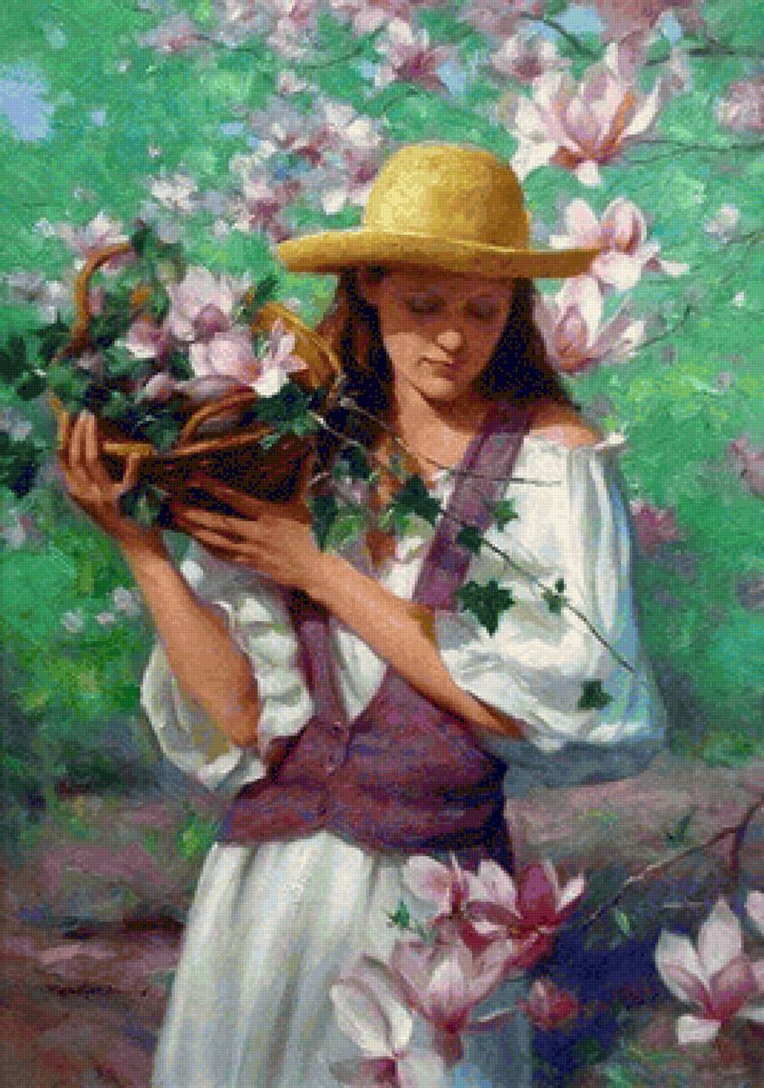 Menina,com cesta de flores. - menina, flores. - предпросмотр