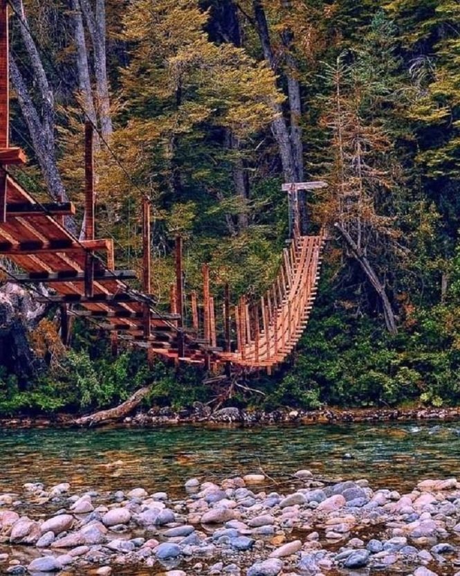 Ponte sob um rio. - ponte.rio.natureza. - оригинал