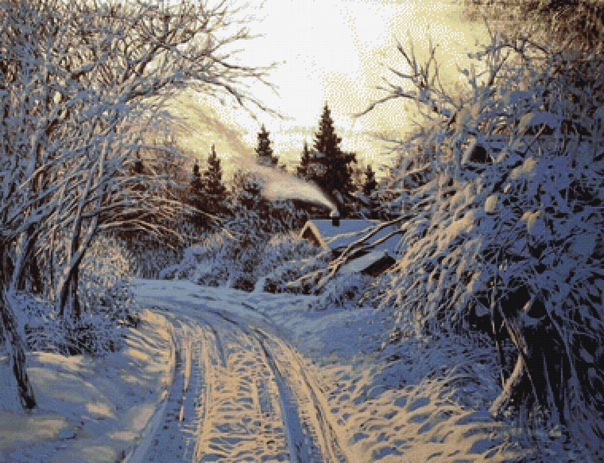 зима - снег, лес, пнк, зима, избушка - предпросмотр