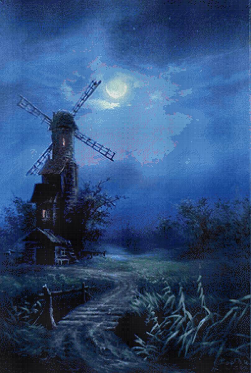 мельница - пнк, мельница, лето, , небо, ночь - предпросмотр