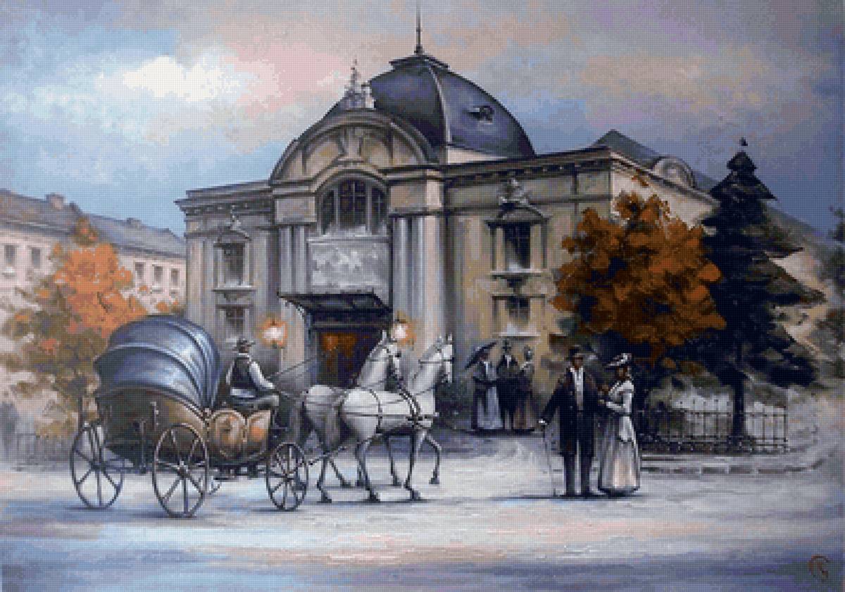Театр - пейзаж, люди, архитектура, карета, театр - предпросмотр