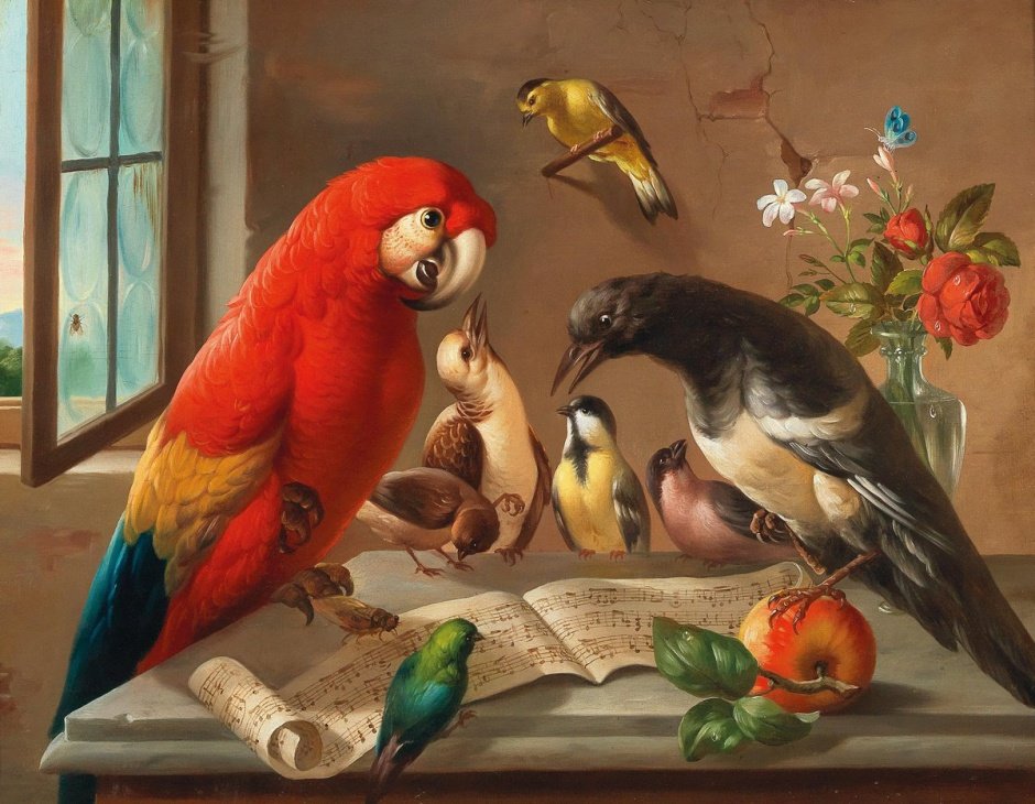 Птичий хор - живопись, природа, птицы, музыка, животные - оригинал