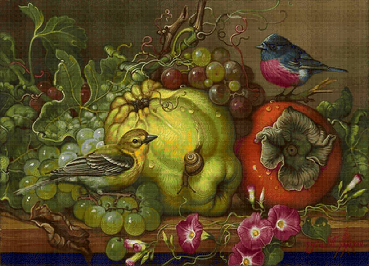 Frutas e pássaros. - pássaro., flores.frutas - предпросмотр