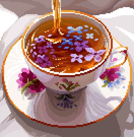 Чаёк с лавандой - чашка, посуда, цветы, чай - оригинал