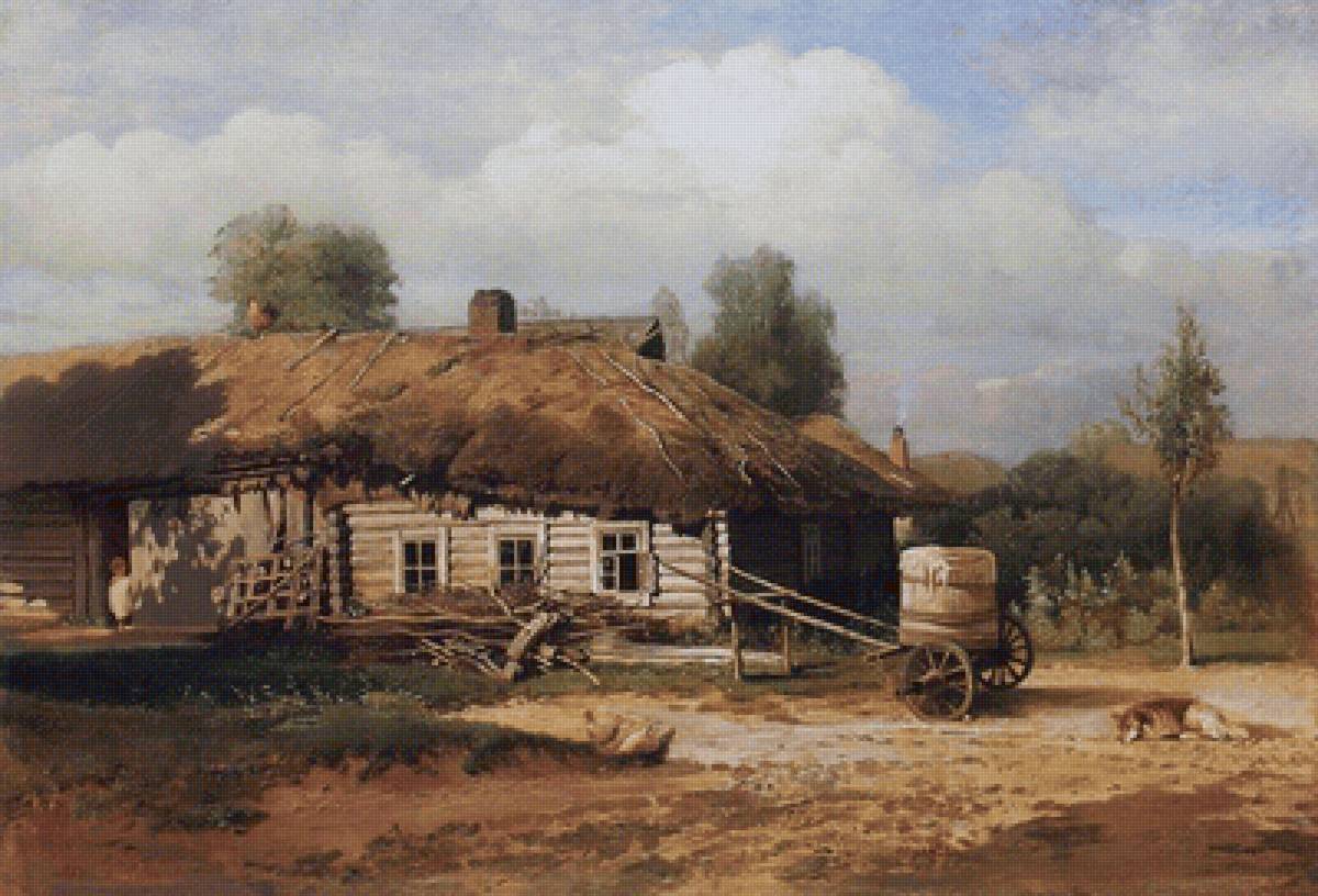 Пейзаж с избушкой. Саврасов. 1866 - русские художники - предпросмотр