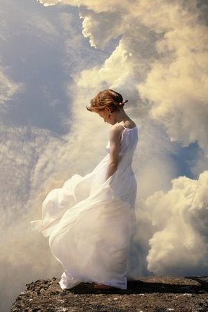 Облака - облака, белое, девушка, небо - оригинал