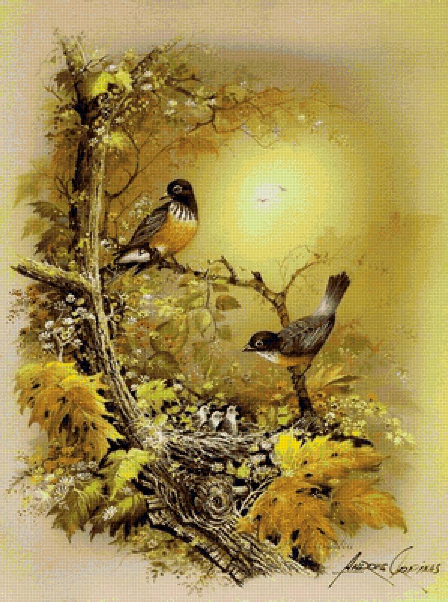 Гнездо - птицы, природа, иллюстрация - предпросмотр