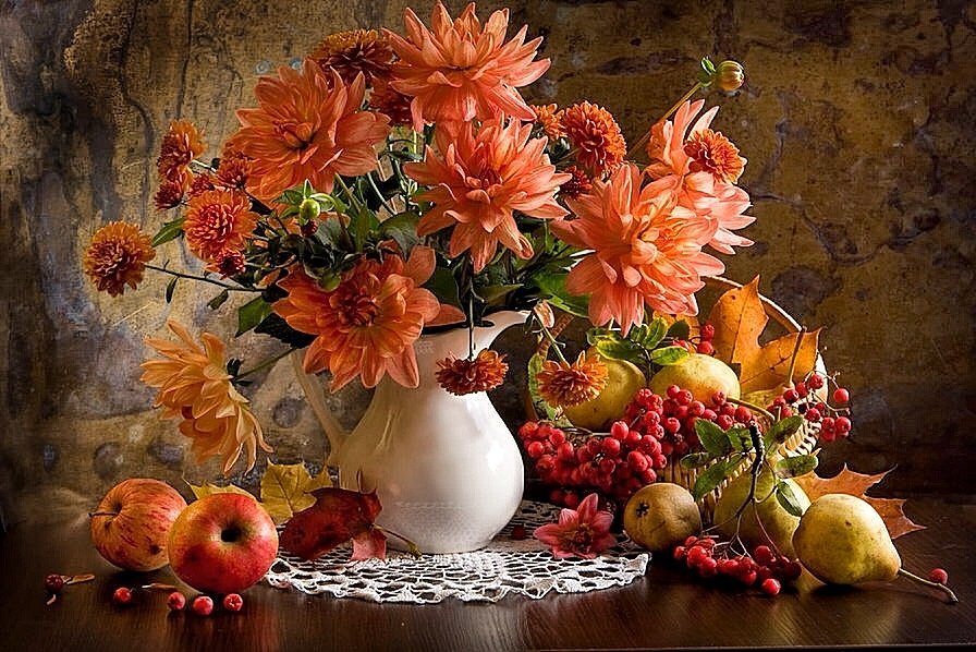 Натюрморт - натюрморт, георгины - оригинал