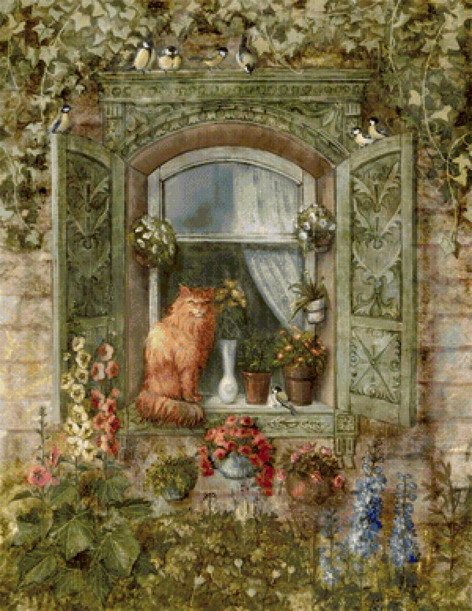 Кошки на окошке - окно, кошки, дом, двор, уют - предпросмотр