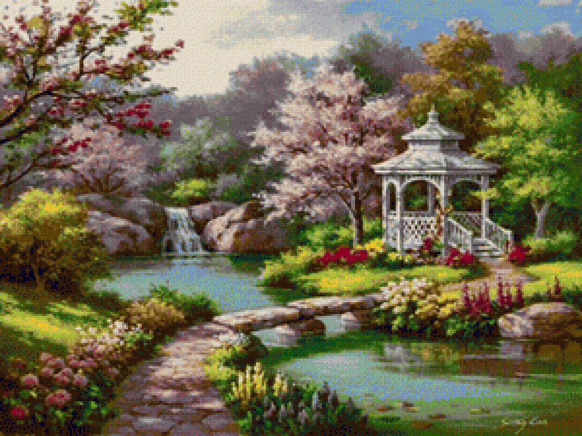 Gazebo in Paradise - garden, landscape, gazebo - предпросмотр