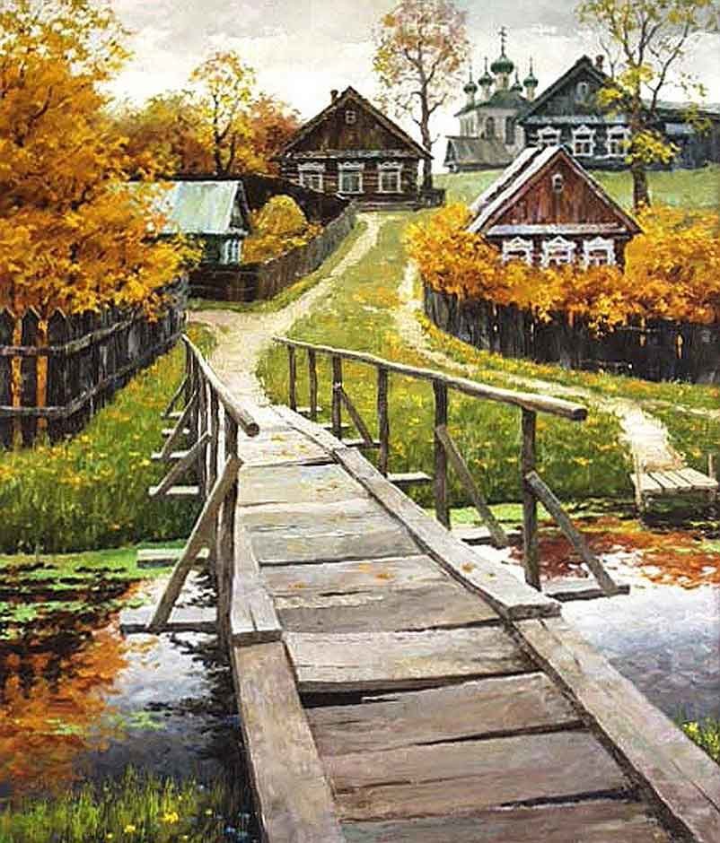 Деревня - мостик, пейзаж - оригинал