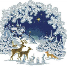 Схема вышивки «Зима с оленями и зайцами»