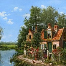 Схема вышивки «Домик у реки»