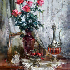 Схема вышивки «натюрморт розы и кувшин (по картине Р.Н.Вьюговой)»