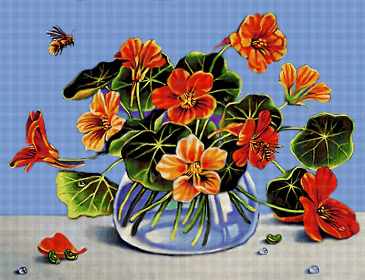 Настурция - натюрморт, цветы, живопись. - предпросмотр