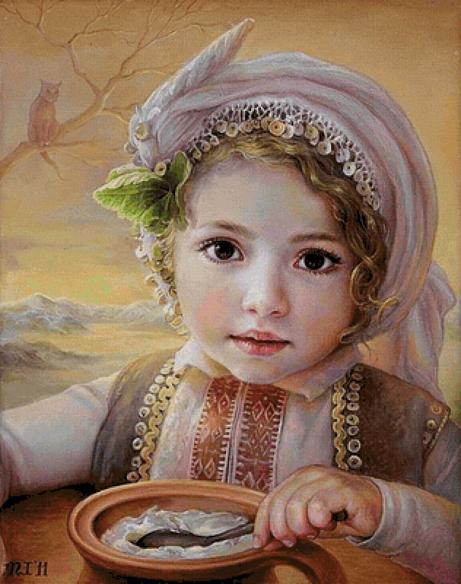 Прелесть-девочка и манная каша - левша, завтрак, дитя, девочка - предпросмотр