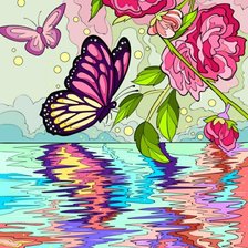 Оригинал схемы вышивки «Вода, цветы и бабочки» (№2279520)