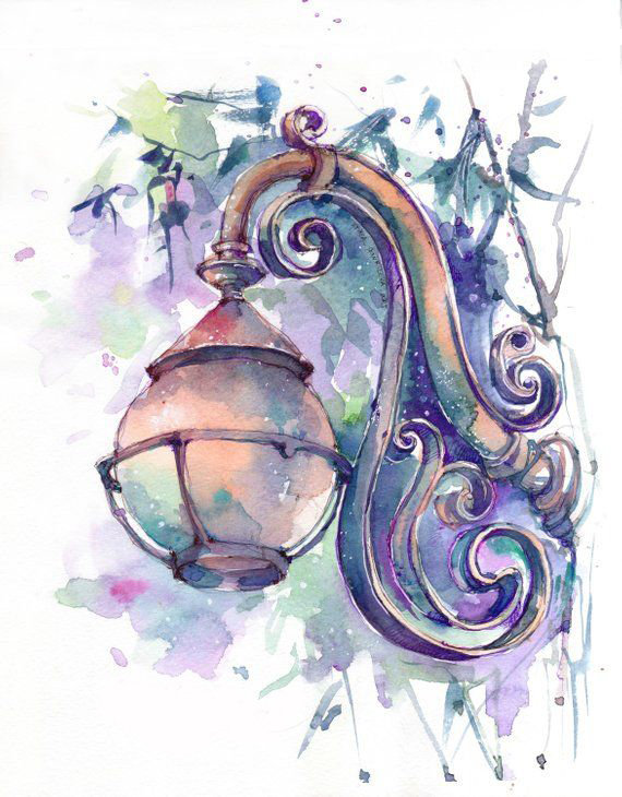 аквафонарь1 - фонарь, акварель - оригинал