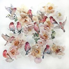 Оригинал схемы вышивки «Птички на цветках» (№2280143)