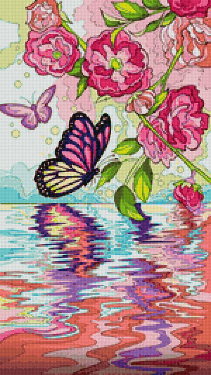 Вода, цветы и бабочки - предпросмотр