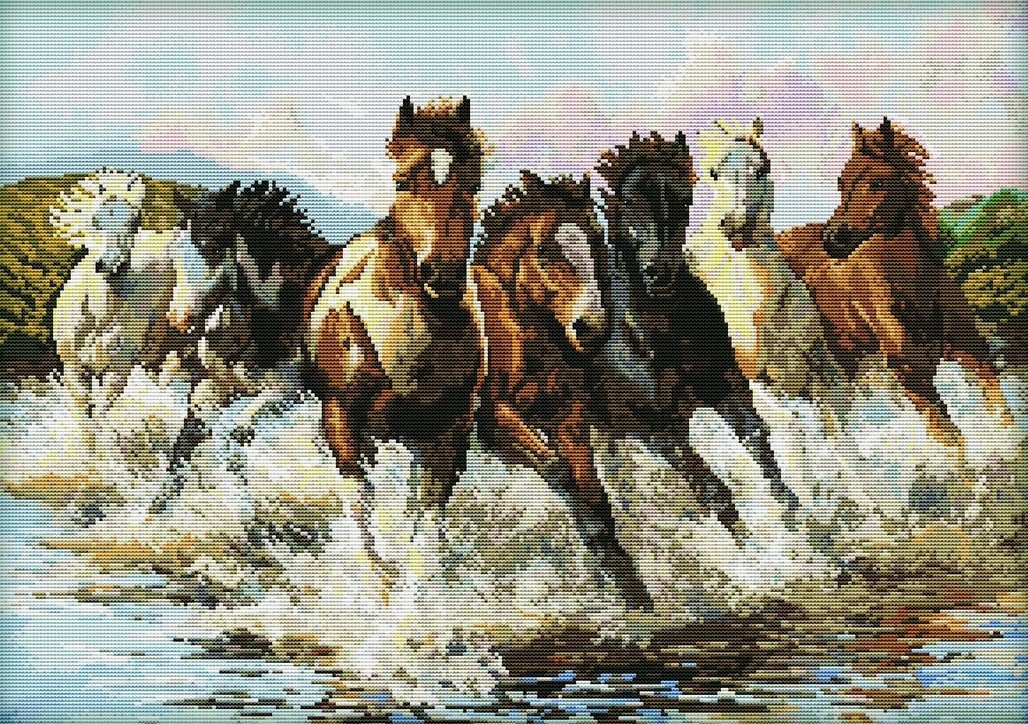Running in the Dance of Water Splashes - horses - оригинал