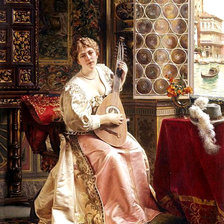 Схема вышивки «дама с лютней»